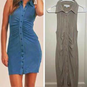 Mable Beige Ruched‎ Button Front Collared Sleeveless Mini-Dress size M